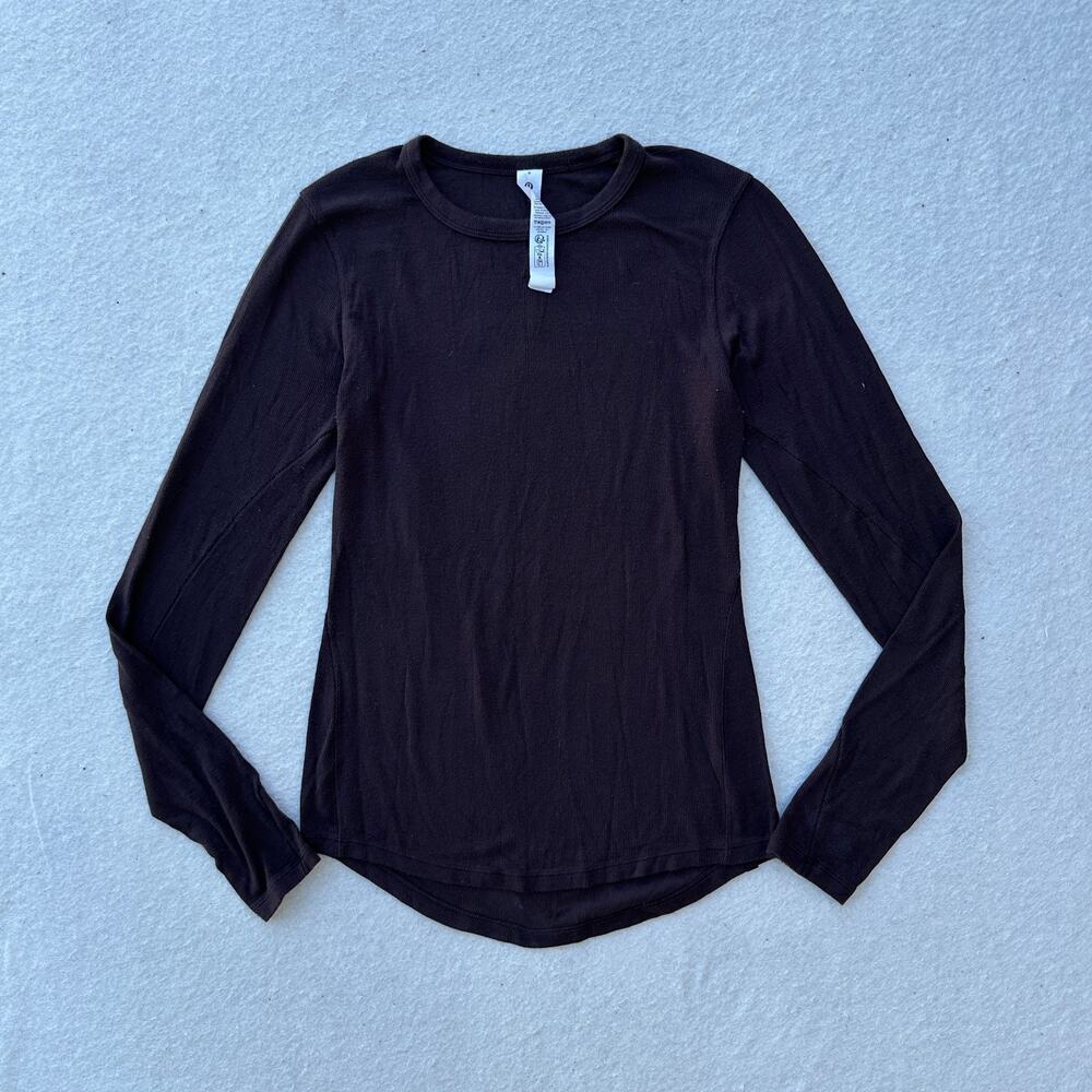 Lululemon Hold Tight Long Sleeve Shirt Women's Size 6 Black Ribbed T-Shirt